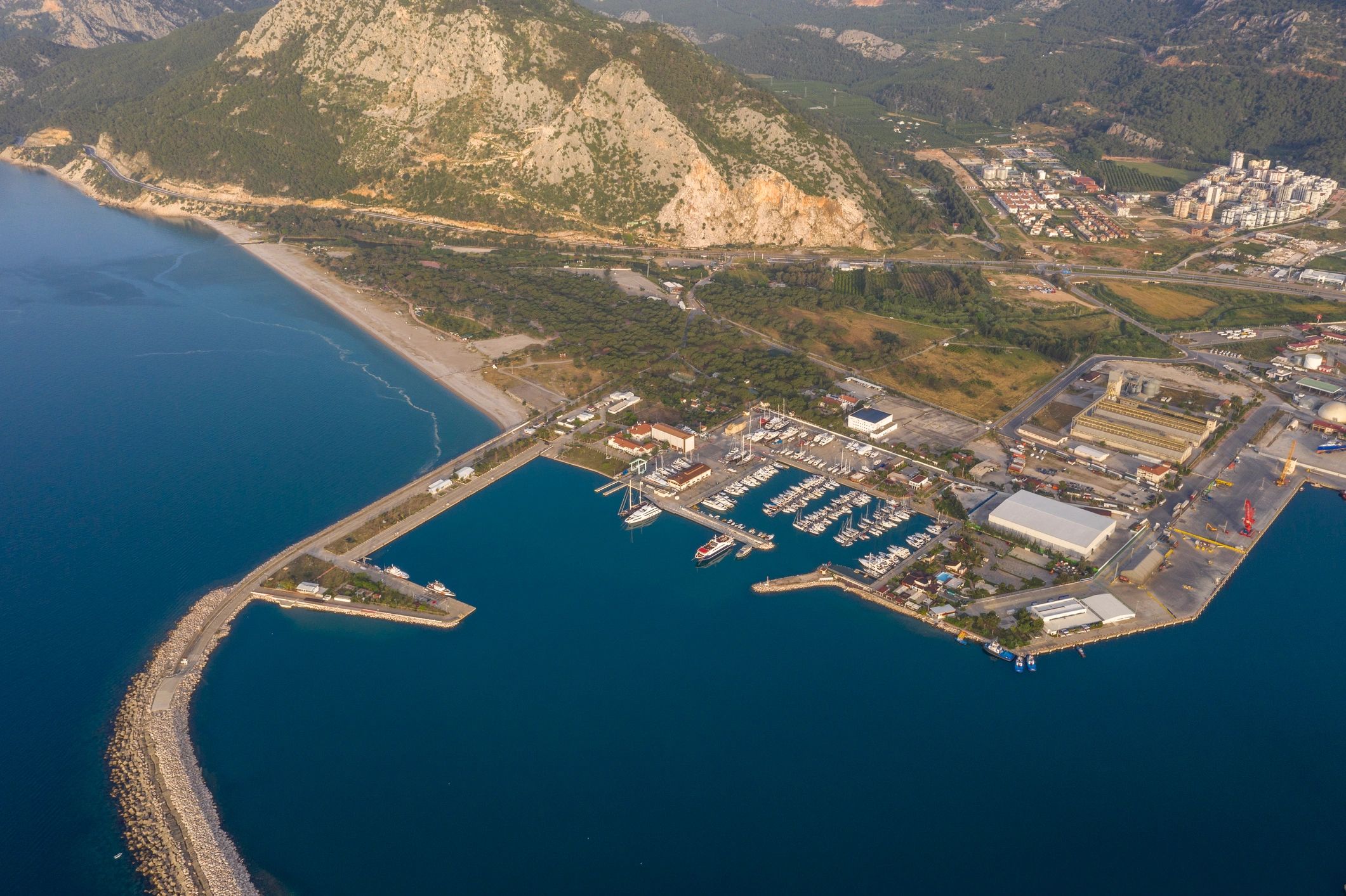 Aerial view of a marina in Antalya, Turkey