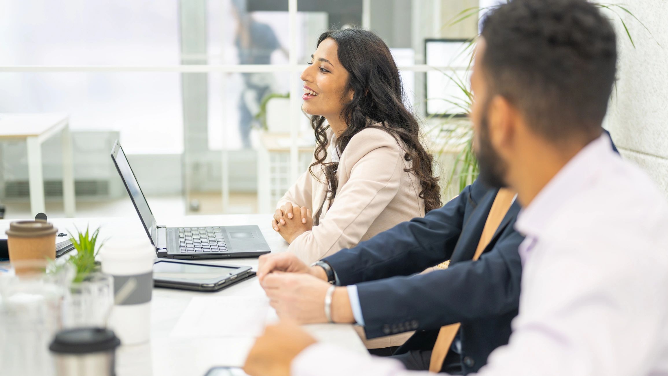 International business partners meeting in a modern conference room